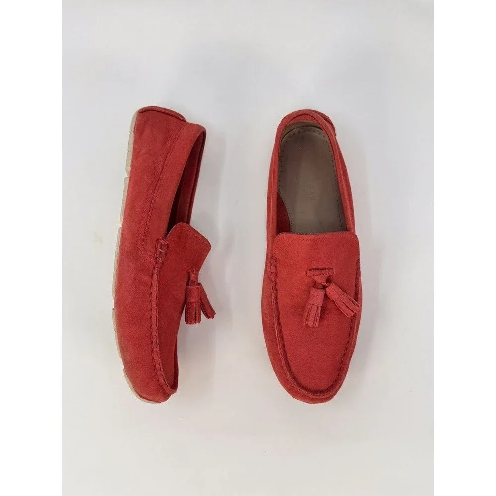 Cole Haan Mens Loafer Red Leather Driver Slip On Tasseled Penny Driving US 7 B - Picture 2 of 10